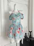 Sheer Halter Neck Floral Print Mini Dress