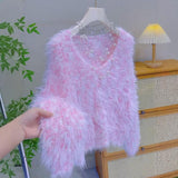 Cozy Fuzzy Texture Soft Fluffy Pink Sweater