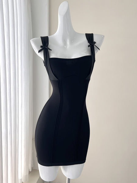 Bow Shoulder Exquisite Black Bodycon Dress