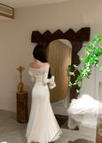 Elegant Off - Shoulder Long White Lace Evening Dress