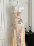 Patchwork Floral Print 3D Flower One Shoulder Maxi Dress