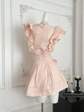 Pink Ruffle Sleeve Dress with Bow Belt
