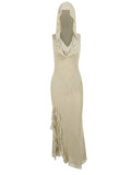 Designer Ruffles Mesh Midi Hooded Dress