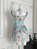 Sheer Halter Neck Floral Print Mini Dress