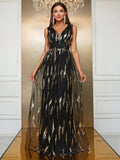 Sequin Galaxy A-Line Black Maxi Dress