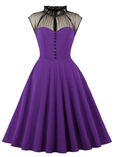 2024 Chic Purple Ruffled Collar Midi Dress – Ncocon