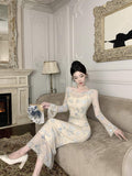 Ethereal Floral Sheer Sleeve Maxi Dress