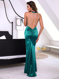 Emerald Ablaze Satin Fishtail Dress