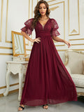 Pink Short Sleeve Chiffon Party Dress