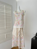 Pastel Floral Print Sleeveless Top & Skirt Set