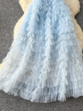 Ruffled Layers Spaghetti Straps Light Blue Tulle Dress