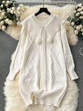 Playful Pom-Poms Red Cable Knit Dress