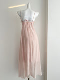 Delicate Flower Light Pink Spaghetti Strap Maxi Dress
