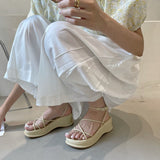 Strappy Ankle Strap Flatform Women's White Sandals