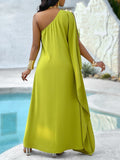 Draped Asymmetrical Lime Green Dress