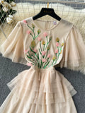 Elegant Sheer Pink Floral Embroidered Dress
