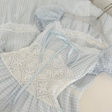 Charming Blue Lace Puff Sleeve Maxi Dress