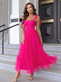Pink Whimsy Spotted Tulle Evening Dress