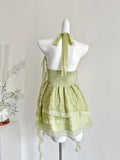 Unique Light Green Halter Neck Ruffled Mini Dress