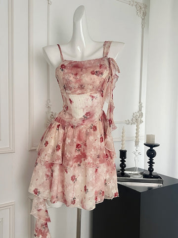 Wild Rose Holiday Fairy Irregular Red Floral Dress