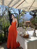 Vibrant Orange Backless Tiered Maxi Dress