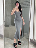 Gray Mermaid Hem Cami Slit Dress