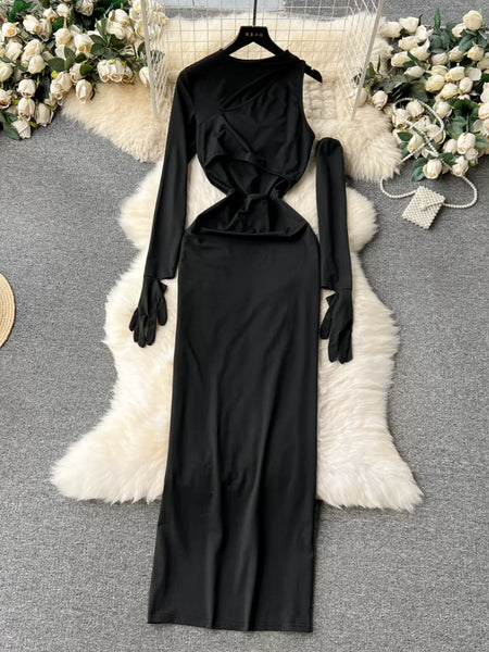 Black Gala-Ready Long Sleeve Dress