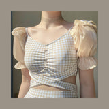 Ruffles Plaid Short Sleeves Swimwear Dress