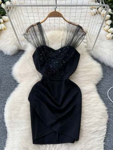Sparkling Tulle Sweetheart Black Cocktail Dress
