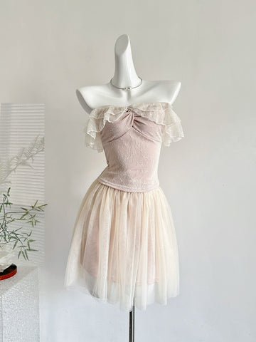 Delicate Pink Lace Off Shoulder Tutu Dress