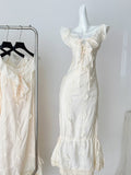 Elegant Cream Lace Ruffled Mermaid Dress