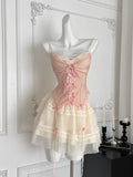 Pink Bow Lace Fairycore Aesthetic Corset Dress