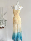 Stunning Ombre Ruched Spaghetti Strap Maxi Dress