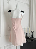 Black Bow Straps Charming Pink Mini Dress