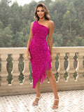 Hot Pink Allure Sequin Fringe Cocktail Dress