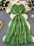 Lace Belt Red A Line Maxi Dress