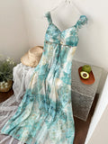 Ruffled Layers Turquoise & White Maxi Dress
