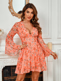 Springtime Splendor Pink Floral Bell-Sleeve Dress