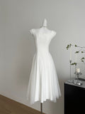 Classic White Flowing Satin Dress