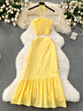 Sunshine Yellow Halter Ruffle Hem Dress