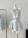Light Blue Halter Style Skirt Set