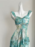 Ruffled Layers Turquoise & White Maxi Dress
