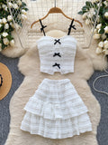 Pink Ruffled Crop Top Mini Skirt Two Piece Set