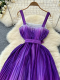 Gradient Hues Ombre Pleated Maxi Dress