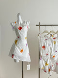 Tie Straps Chic Summer Style White Floral Dress