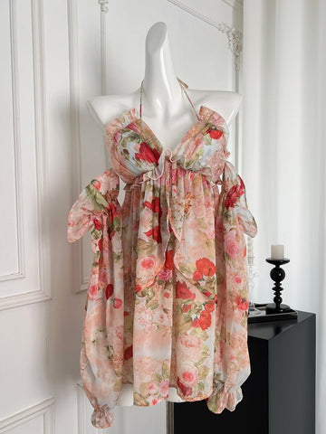 Beautiful Flower Pattern Elegant Off-Shoulder Dress