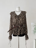 Long Sleeve Ruffle Hem Leopard Print Dress with Belt