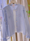 Bow Pearl Buttons Pastel Blue Cardigan