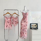Spaghetti Straps Floral Pink Summer Maxi Dress
