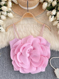 Blossoming Rose Pink Petal Appliqué Crop Top